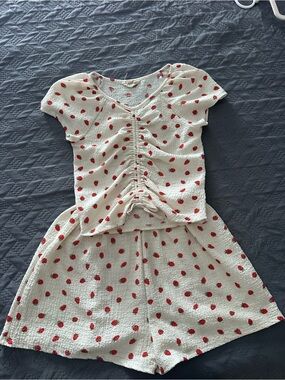 Amy Byer Cream Two-Piece Set with Red Strawberry Dot Print